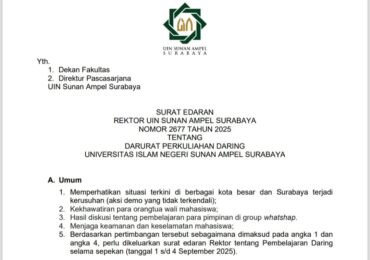 Surabaya Tak Kondusif, UINSA Alihkan Perkuliahan Daring hingga Asrama Ma’had Izinkan Mahasantri Pulang